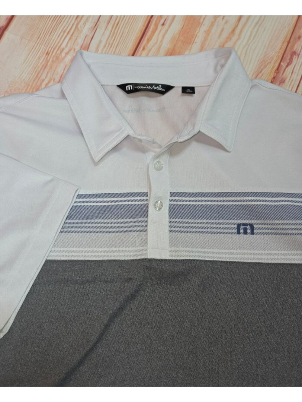 Travis Mathew Mens White & Gray Striped Golf Polo XL